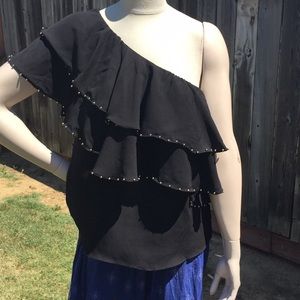 NWT LUCKY BRAND BLACK ONE SHOULDER TOP W/ STUDS XL